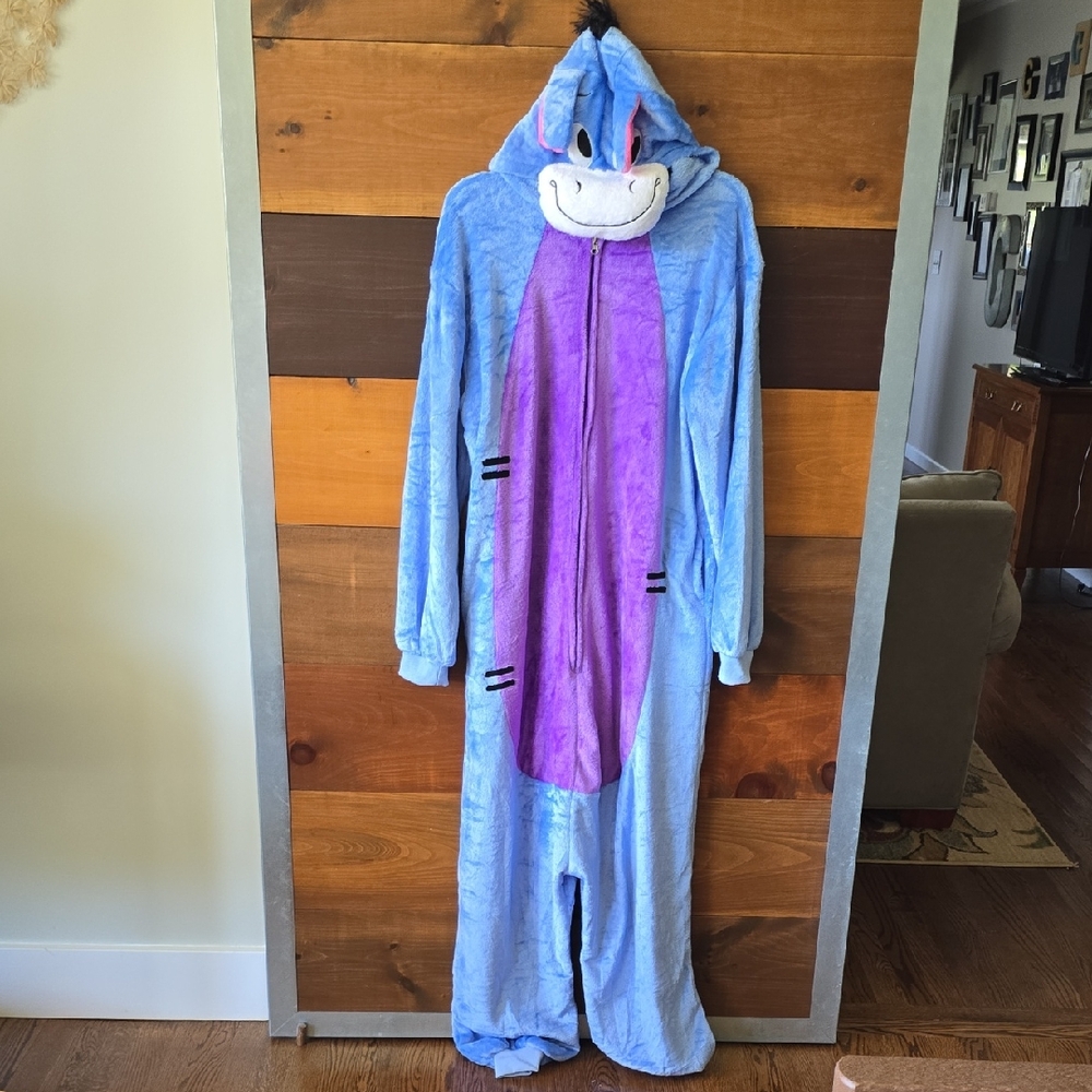 Eeyore Adult Blue and Purple Hooded Onesie XL